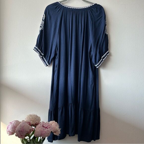 TRIBAL Notch Neck Embroidered Dress in navy blue - Picture 4 of 14